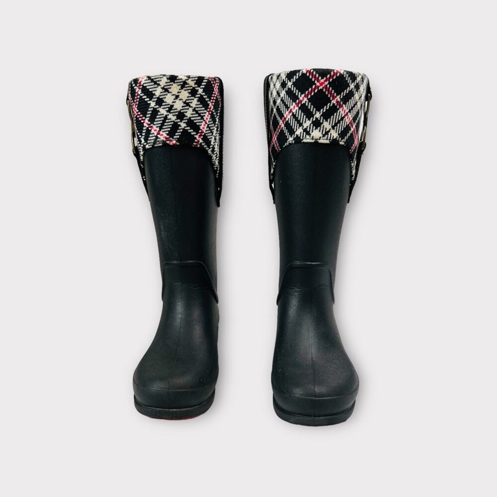 Crocs Bridle Wellie Rain Boots Womens Size 5 Black Cranberry Plaid Relaxed Fit - Picture 2 of 10